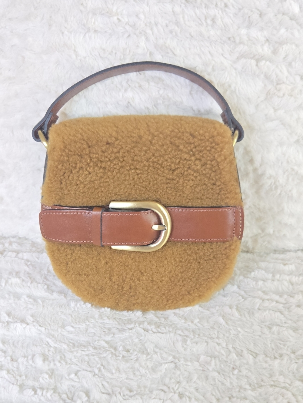 Patricia Nash Camel Shearling Shoulder Bag with Brown Leather Belt